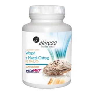 Aliness WAPŃ Z MUSZLI OSTRYG Calcium D3 K2 mk-7 100tab ZDROWE I MOCNE KOŚCI