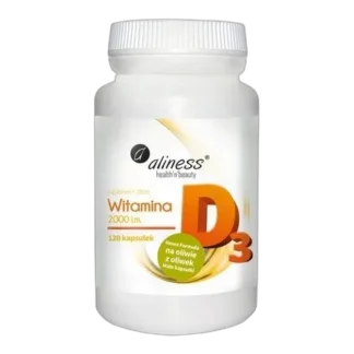 Aliness WITAMINA D3 2000 j.m z LANOLINY 120 kap Odporność MOCNE Kości Zęby